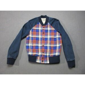 Mother Jacket Womens Small Blue Plaid Varsity Denim Bomber Lined College Preppy